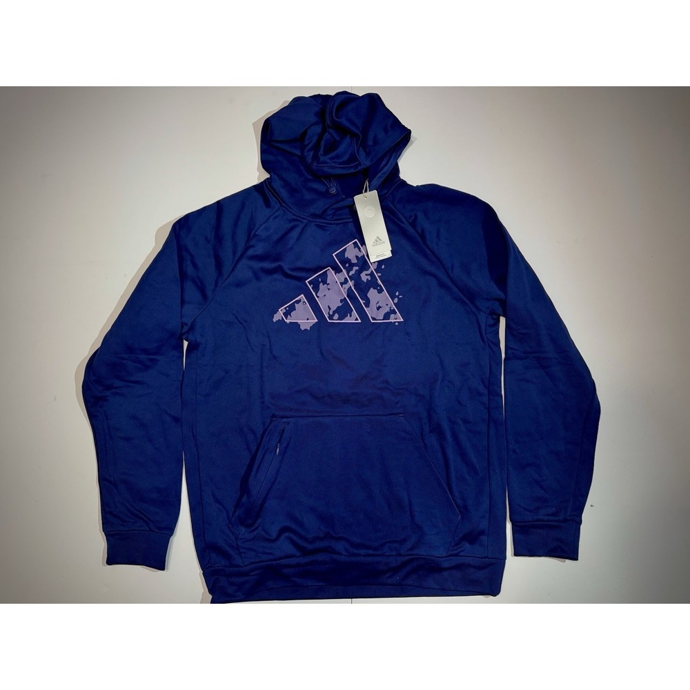 Adidas Men's Game & Go Camo Big Logo Training Hoodie in blue with a pink camo